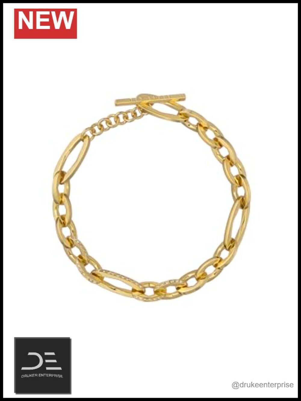 Gold Tone Crystal Shimmer Chain Bracelet with T-Bar Closure Brass